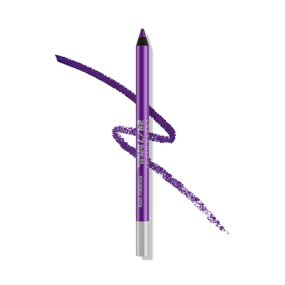 URBAN DECAY 24/7 Glide-On Psychedelic Sister swatch with bright purple shimmer