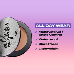 Urban Decay All Nighter pressed powder being applied for shine control.