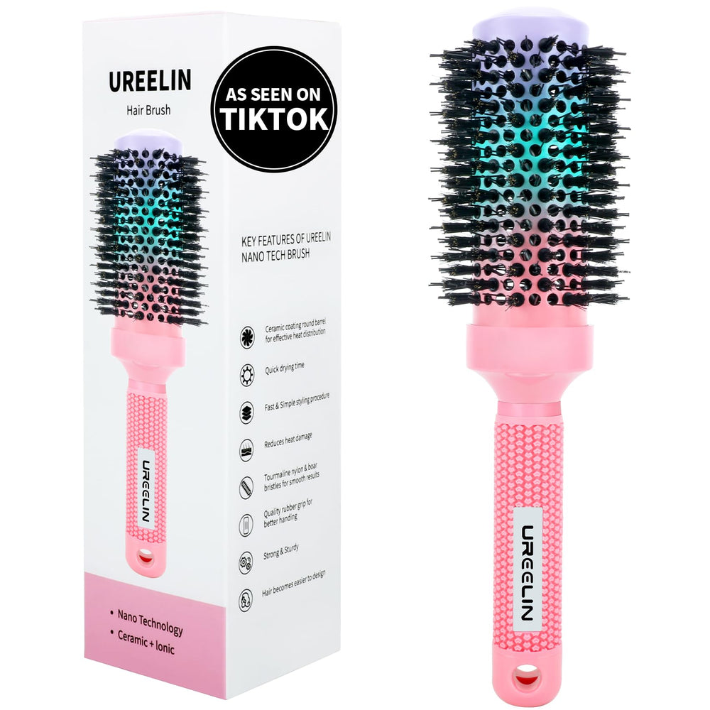 UREELIN Round Brush with ceramic-ion barrel for ultra-smooth, frizz-free shine during blowouts.