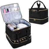 Uross nail polish organizer bag with 42-grid lower layer keeps bottles secure.