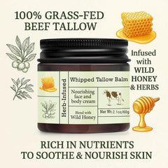 URQT organic grass-fed tallow honey balm label highlights clean, natural ingredients.