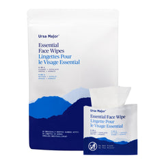 Ursa Major Essential Face Wipes, individually wrapped for convenient on-the-go cleansing.
