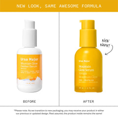 Ursa Major Mountain Glow Serum application bottle shows controlled dispensing for accuracy.