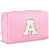 URSKYTOUS initial makeup bag pink A front view for travel storage