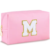 URSKYTOUS initial makeup bag pink-m keeps daily cosmetics organized on the go.