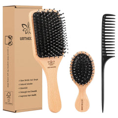 URTHEONE boar bristle paddle brush detangles hair and adds natural shine.