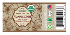 US Organic Aceite esencial de incienso, cuentagotas cercano, uso suave para aromaterapia.