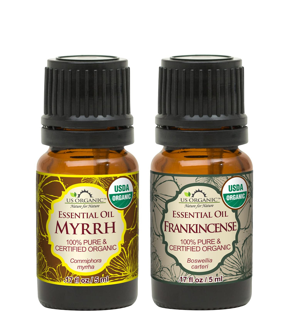 US Organic Frankincense oil bottle for calming aromatherapy and diffuse use.