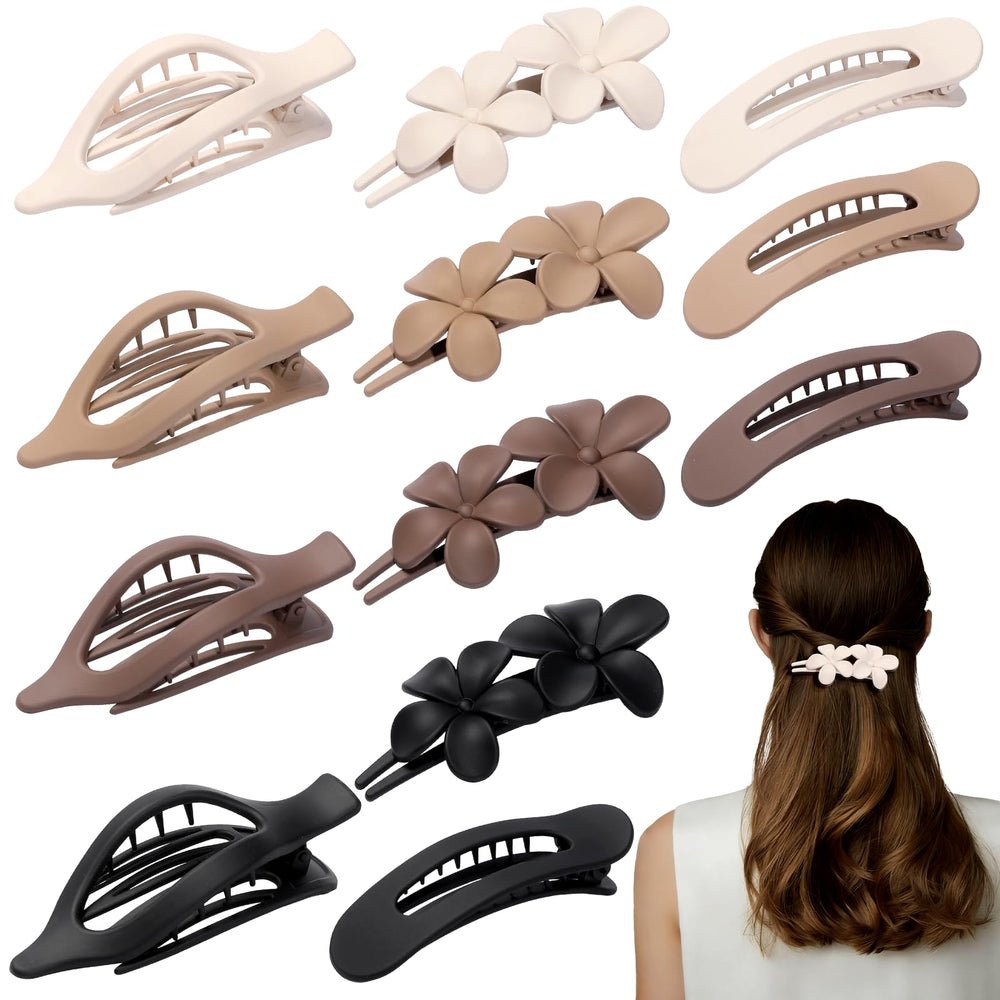 USDNICE flat clips 12-piece brown set provides secure all-day hold without snagging hair.