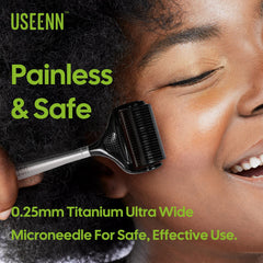 USEENN Ultra Wide Titanium Derma Roller for skin enhances surface contact for improved texture.