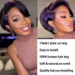Usexy Hair Pixie Cut Lace Front Wig side view highlights sleek length and easy parting