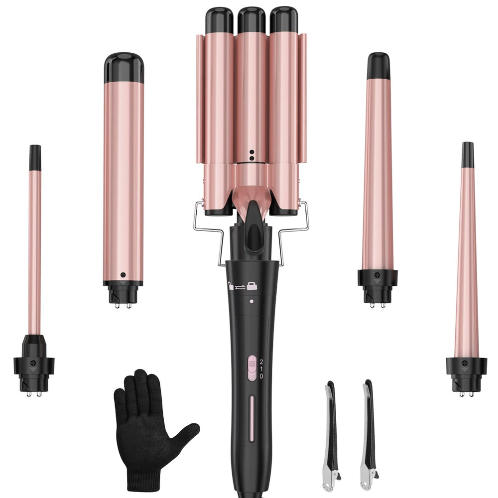 USHOW curling wand set shown with all barrels attached for versatile styling.