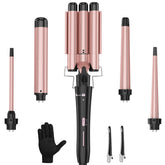 USHOW curling wand set shown with all barrels attached for versatile styling.