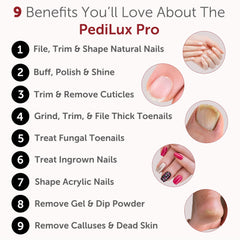 PediLux Pro offers 10 speed settings for versatile nail care tasks.