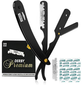 Utopia Care professional straight razor with black handle for precise, close shaving.