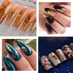 UVANKAUP nail foil flakes light gold bottle for subtle metallic accents.