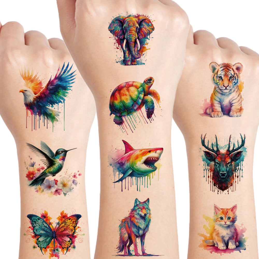 UVUXO tatuajes animales acuarela para brazo, ideal para fiestas infantiles