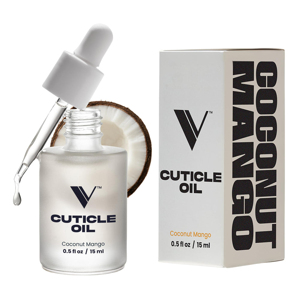 Aceite de cutícula de V Beauty Pure en botella, hidratación profunda para uñas sanas.