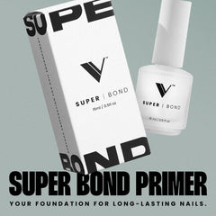 V Beauty Pure Super Bond Primer, aplicador en acción para adherencia óptima.