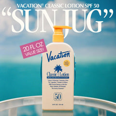 Vacation SPF 50 pump dispenser enabling fast, even application across skin