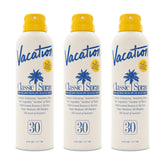 Vacation Classic Sunscreen Spray SPF 30 bottle front shows invisible protection on all skin tones.