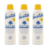 Vacation Classic Sunscreen Spray SPF 50 front view, lightweight and non-greasy for all skin tones.
