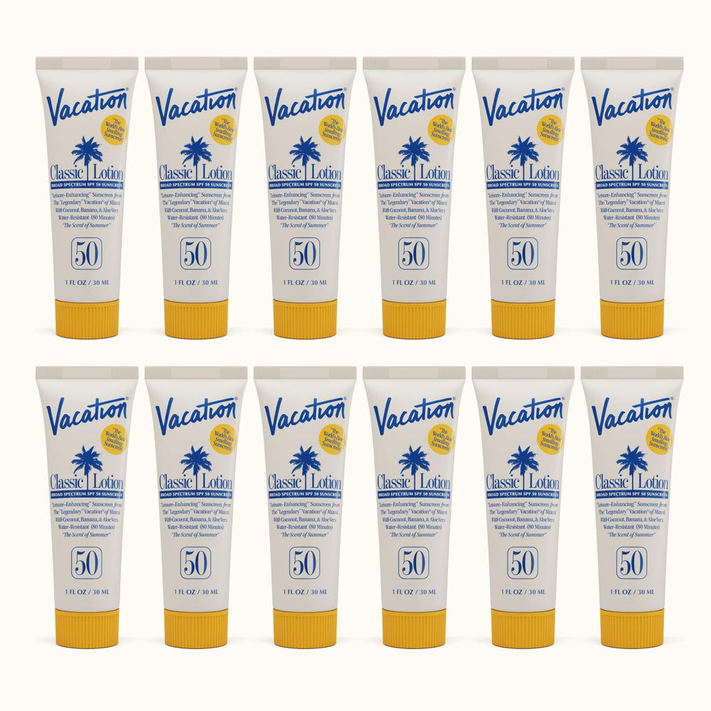 Vacation Mini Classic Lotion SPF 50 bottle front view, travel-friendly sunscreen