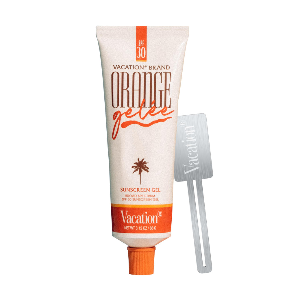 Vacation Orange Gelée tube-key close-up shows easy dispensing and less waste