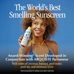 Vacation water-resistant SPF 50 spray ideal for outdoor activities.