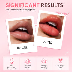 Aplicación de brillo labial Derol Lip Plumper para hidratación y volumen.
