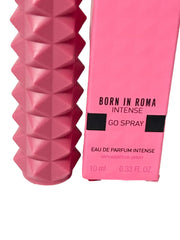 Valentino Donna Born in Roma Intense travel spray bottle side view showing compact design.