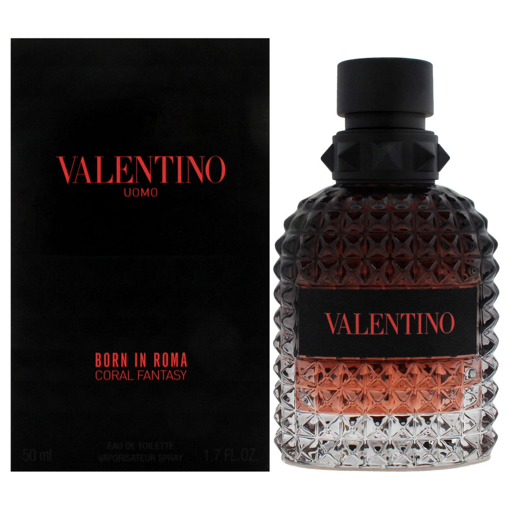 Valentino Uomo Born In Roma Coral Fantasy bottle closeup for refined everyday wear.