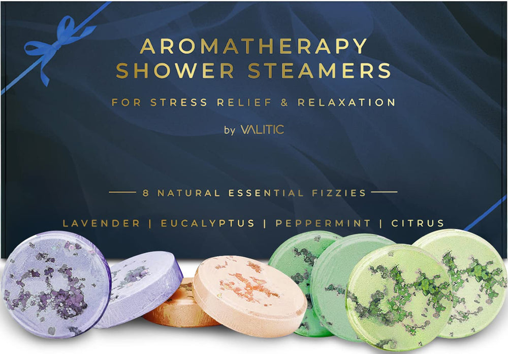 Valitic lavender shower steamer in-use for calming relaxation