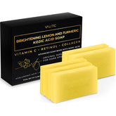 VALITIC Brightening Lemon & Turmeric Kojic Soap front view, suggesting a brightening cleanse