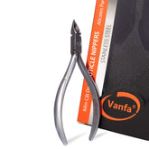 Vanfa cuticle nippers with square head for precise trimming.