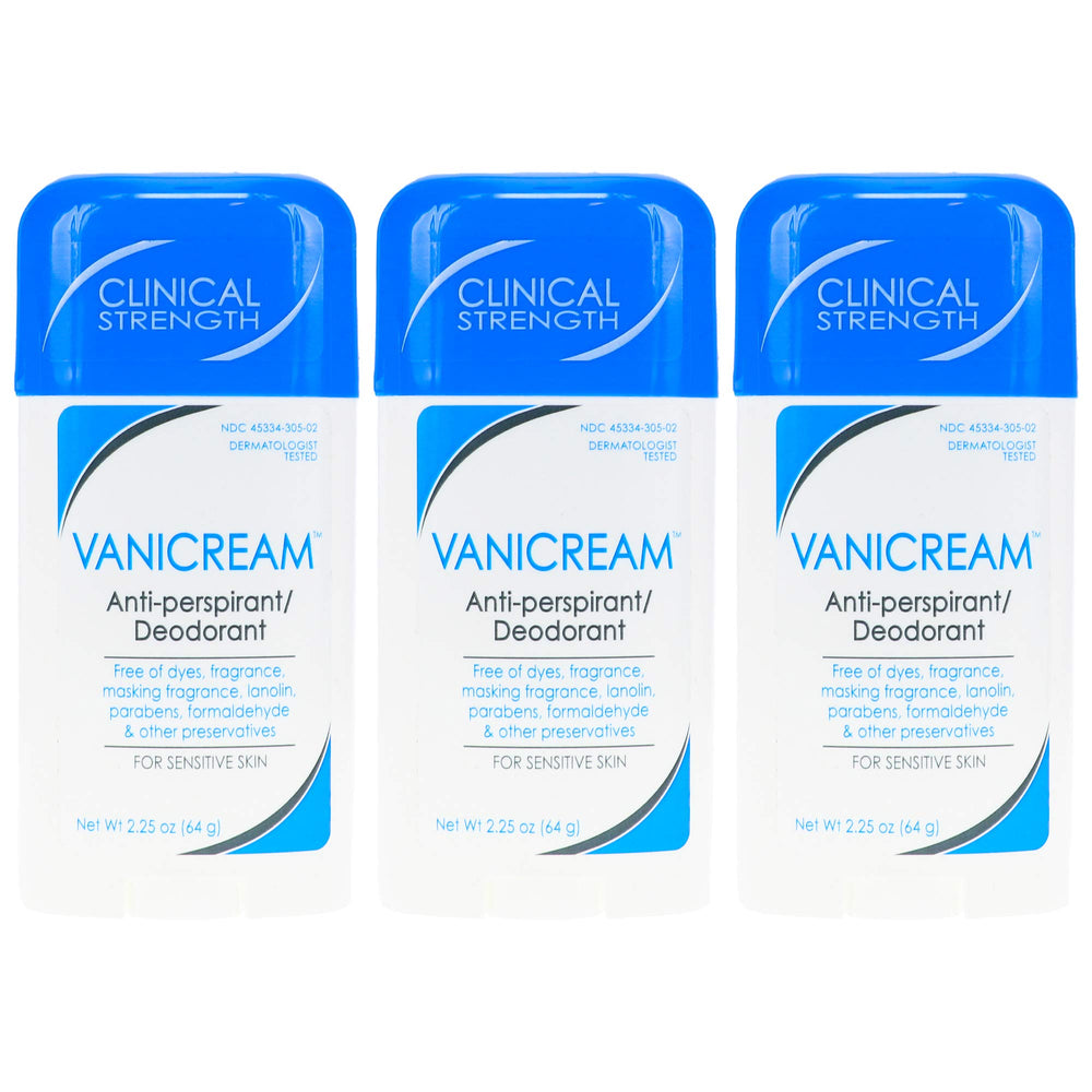 Vanicream anti-perspirant pack of 3 front view, fragrance-free protection for sensitive underarms.