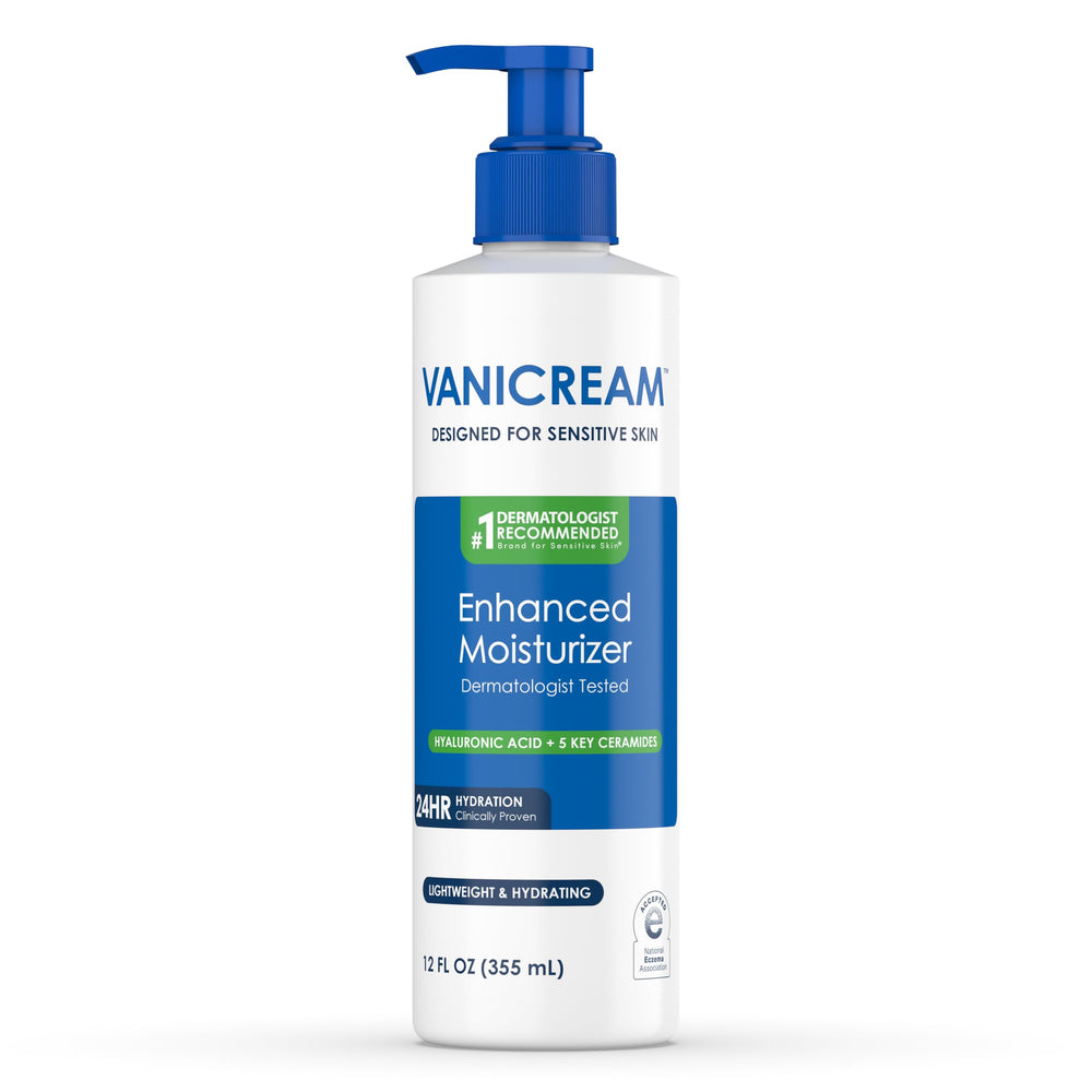 Vanicream hidratante corporal con dispensador para uso diario en piel sensible y seca.