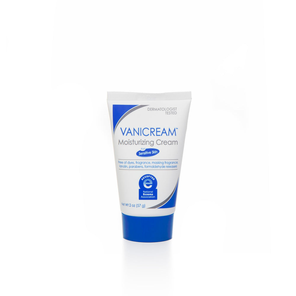 Vanicream Moisturizing Skin Cream bottle demonstrates fragrance-free formula for sensitive skin.