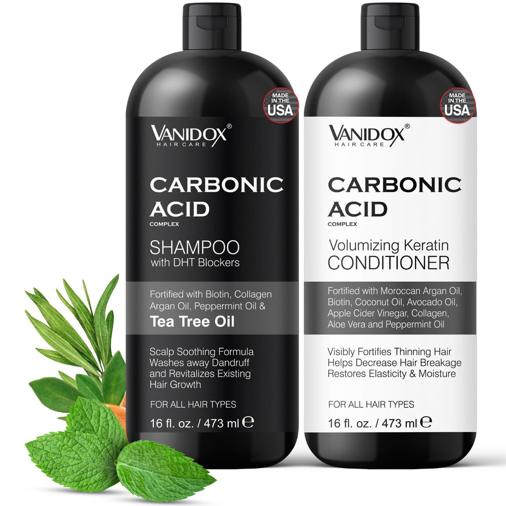 Vanidox carbonic acid shampoo bottle front showing cleansing and scalp care