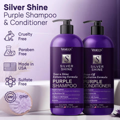 VANIDOX purple conditioner bottle nourishes and softens hair for radiant gray locks.