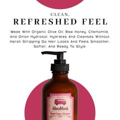 VanMan Sweet Onion Shampoo organic olive oil highlight shows nourishing ingredients