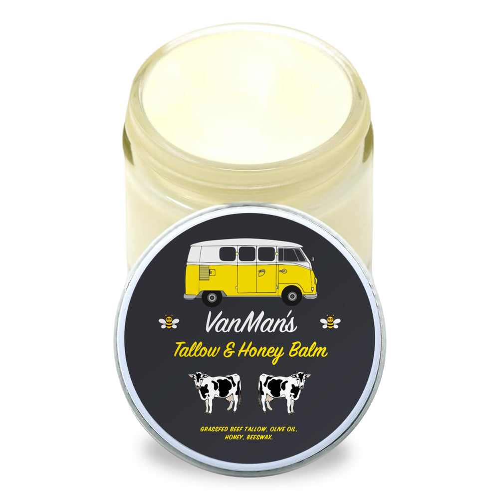 Vanman's Tallow and Honey Balm fragrance-free jar for fragrance-free hydration