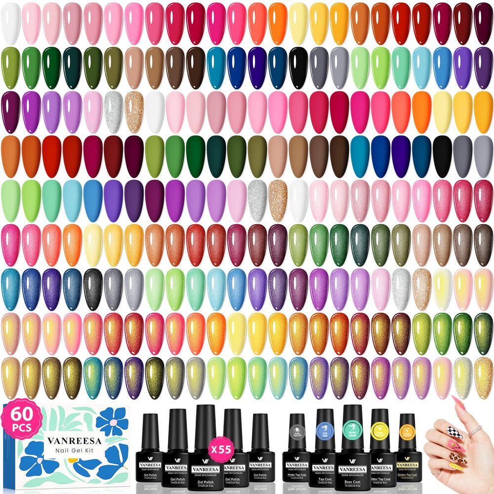 VANREESA set gel esmaltes 55 colores para manicuras vibrantes en casa.