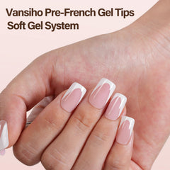 Vansiho short square pink gel tips close-up highlighting natural look and comfortable wear.