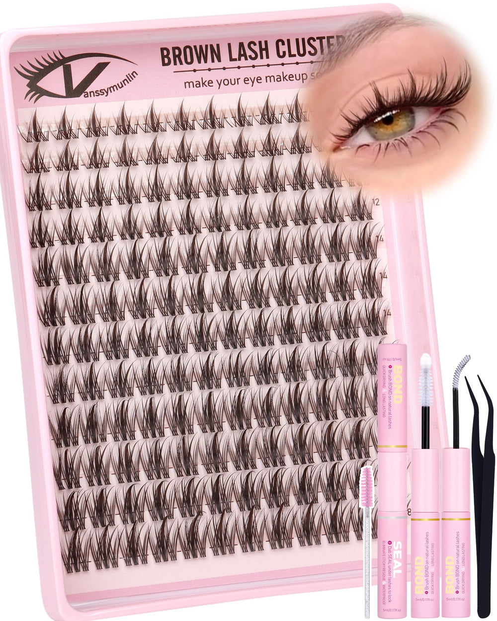 VANSSYMUNLIN dark brown manga lash clusters kit with clean band for natural blend