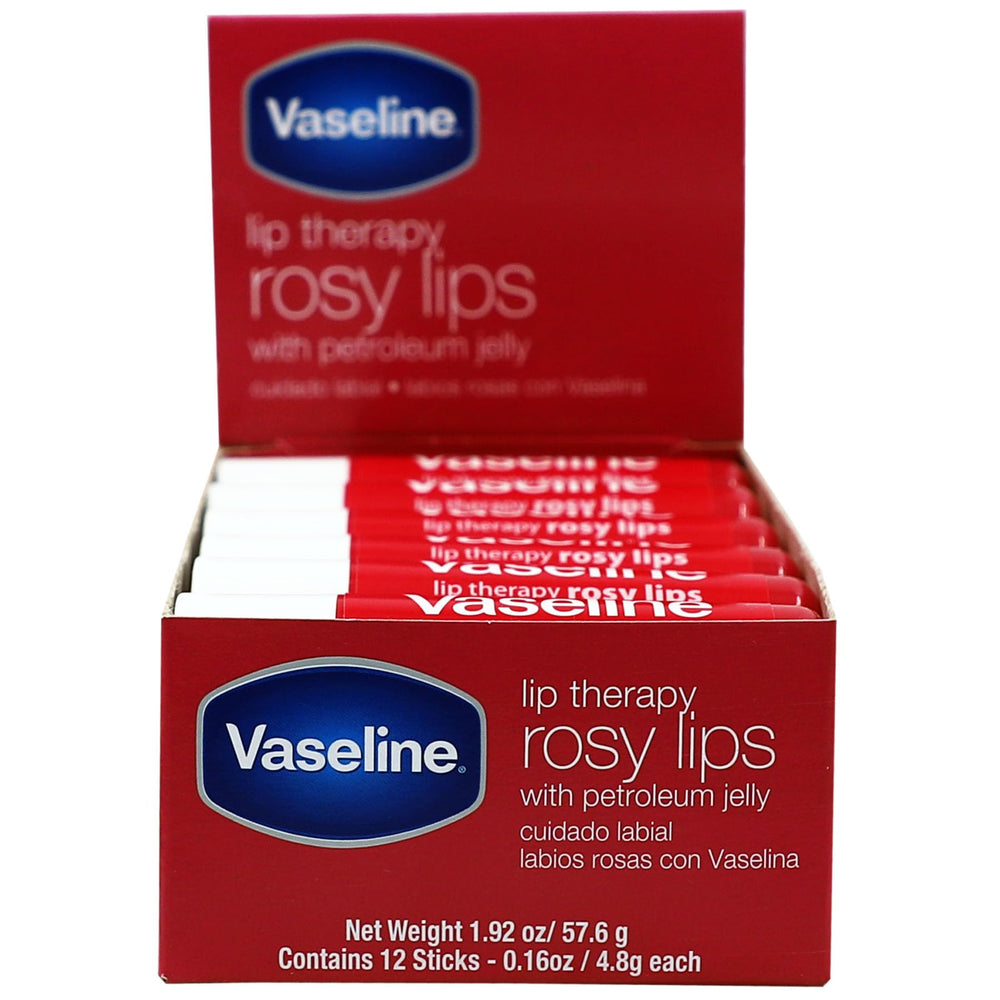 Vaseline bálsamo labial rosado en barra para hidratar labios.