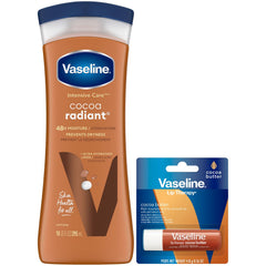 Vaseline Cocoa Radiant Lotion 10oz bottle delivering lasting moisture for dry skin.