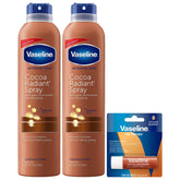 Frasco de Vaseline Cocoa Radiant Spray para piel seca, aplicación rápida.