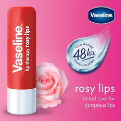 Vaseline Cuidado Labial Rosy portátil, añade tono rosado natural al instante.