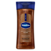 Vaseline Glazed Glisten brillo-oro vainilla-cacao, aceite corporal que aporta brillo dorado suave.